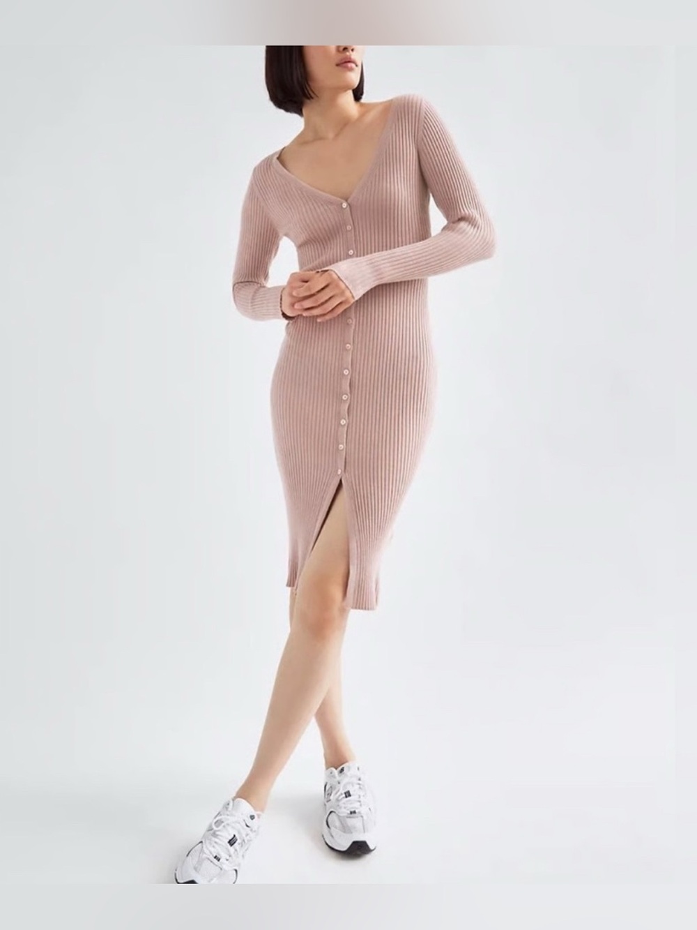 The Group Babaton Tan Long Sleeve Midi Sweater Dress L - Picture 2 of 6